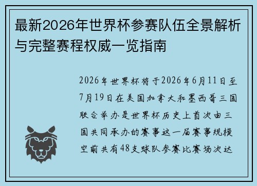 最新2026年世界杯参赛队伍全景解析与完整赛程权威一览指南 最新2026年世界杯参赛队伍全景解析与完整赛程权威一览指南